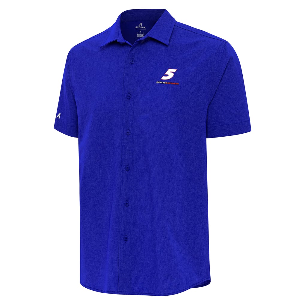  Kyle Larson Antigua Activate Woven Short Sleeve Button-Up Shirt - Royal
